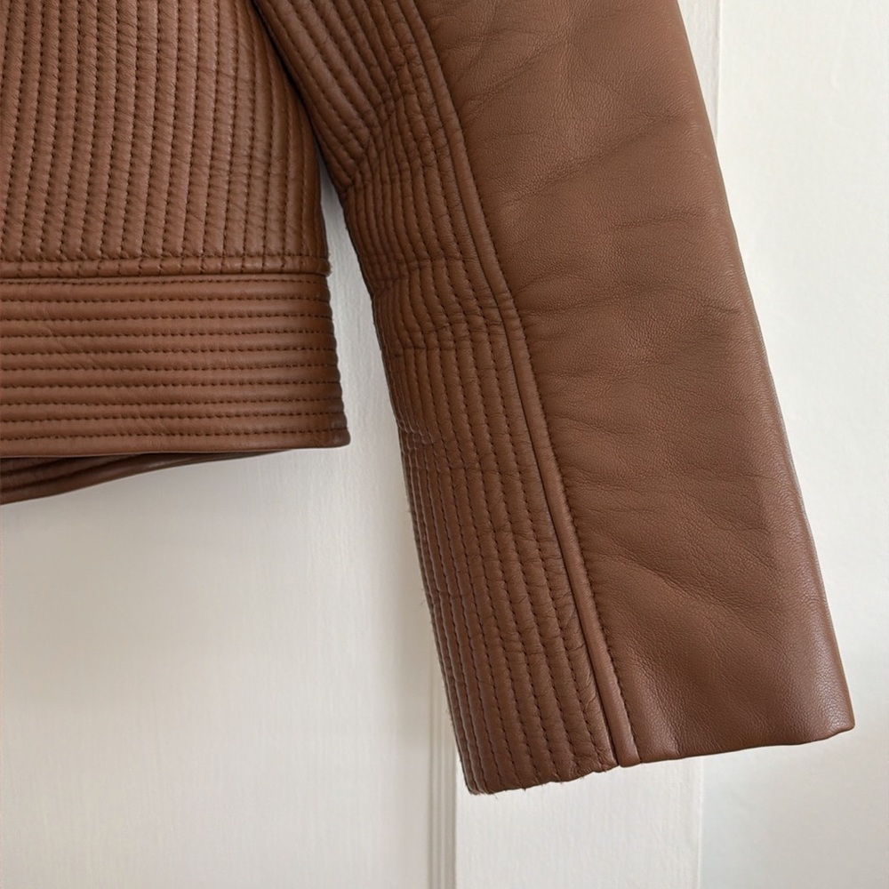 Tory Burch Calista Brown Leather Riding Jacket 14 - Picture 3 of 11